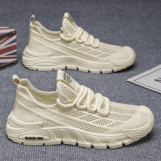 Huilirui Coconut Shoes Men's Shoes New Breathable Hollow Mesh Shoes Men's Sports Shoes Non-Slip Casual Flying Daddy Shoes Q9221 Gray 40