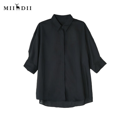 Answer to the puzzle oversized shirt for women's 2025 summer new style commuting simple skin-friendly shirt 256MC6212 black M
