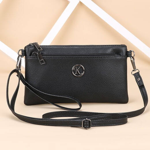 Kangaroo Fashion Crossbody Bag Genuine Leather Shoulder Bag 2025 Korean Style Women's Bag Versatile Clutch Bag Casual Ladies Mom Mobile Phone Bag Letter Mark Black