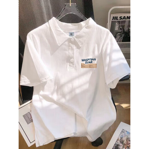 Schweres Polo-Shirt kurzärmeliges Männermarke modische Marke Sommer Lose Baumwolle vielseitig halbärmelte T-Shirt Revers Top [3878*yx love] -White M _80-110Jin [Jin ist 0,5 kg]