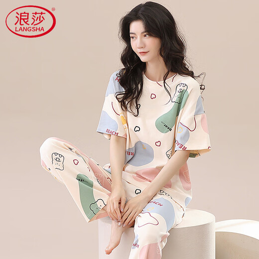 Langsha High-Dee 2025 Nouveau pyjamas pour femmes Coton pur pur pantalon à manches courtes pour femmes vêtements de maison mince en deux pièces ZH-9719 M