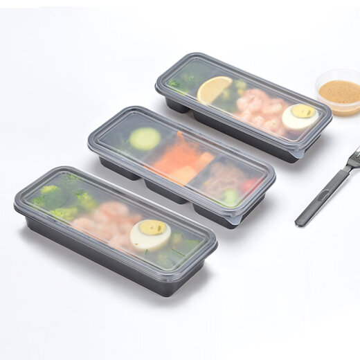 
Poplar flower 500ml disposable rectangular lunch box Japanese long strip single grid lunch box double three grid lunch box egg tart pack 50 sets 1047 dark brown two grid box with lid 50 sets