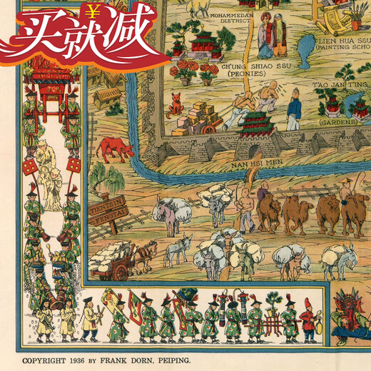 霖䄸衍北京故宫装饰画 年老北京风俗地图 北平历史紫禁城故宫建筑手绘插 1936年北京插画地图 6169.2cm*1厘米 无框仅海报 独立