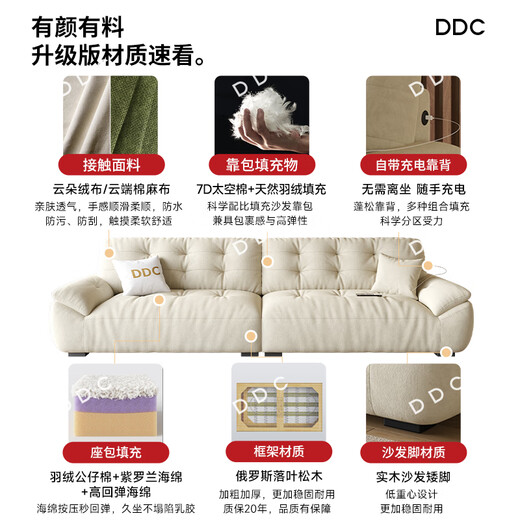 ddc大白布艺沙发奶油风云朵沙发直排2.6M 9224y-11