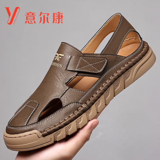 YRC Yierkang Sandalen Herren 2025 Sommer Neue Outdoor -Fahren Freizeitschuhe Herrenhöhle Deodorant Hohlschuhe DF9197 Yellow 44