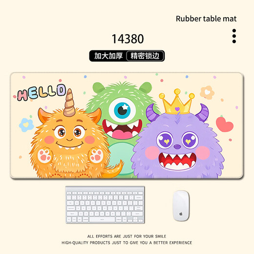 Tricolor cat cute little monster oversized mouse pad for girls office learning game computer keyboard desk anti-14380hello 60cmx30cmx4mm