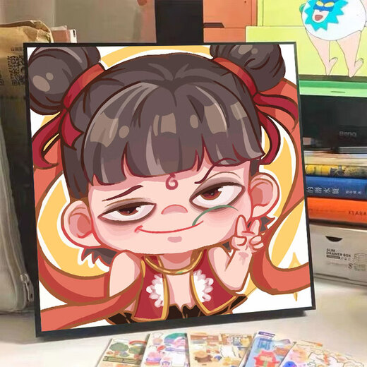 Light suit mon souhait Nezha Painting Board Nezha 2: Demon Child Can Haidiy Remplissage Coloriage Color Paint Cartoon dessiné à la main Ao Bing Decorative Painting Hy14381 80 * 80cm Cadre intérieur en bois massif épaisseur + cadre extérieur décoratif (