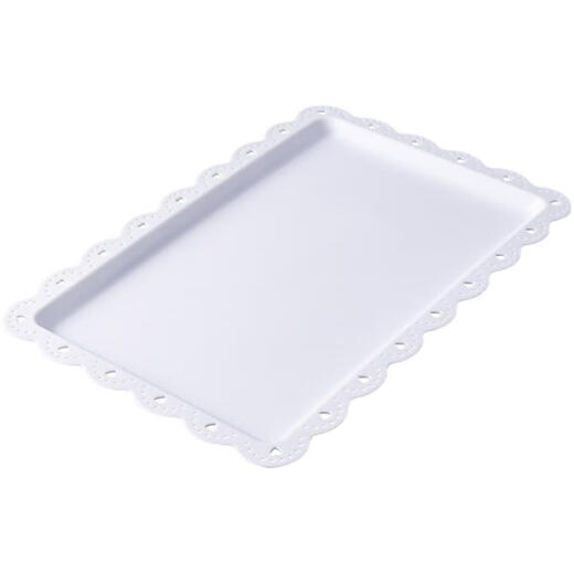 Bodenju Baked White Dessert Fruit Plastic Plate Rectangular Home Dessert Bakery Cabinet Cake Display Plate Exquisite Lace Lace Rectangular Plate*1