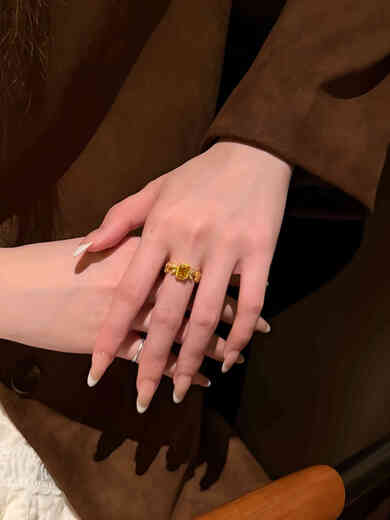 Iosn water shell gold 5D inlaid feather sugar cube ring 999 pure gold fashionable versatile high-end gift for your girlfriend Feather sugar cube ring (9 to 20 circles)