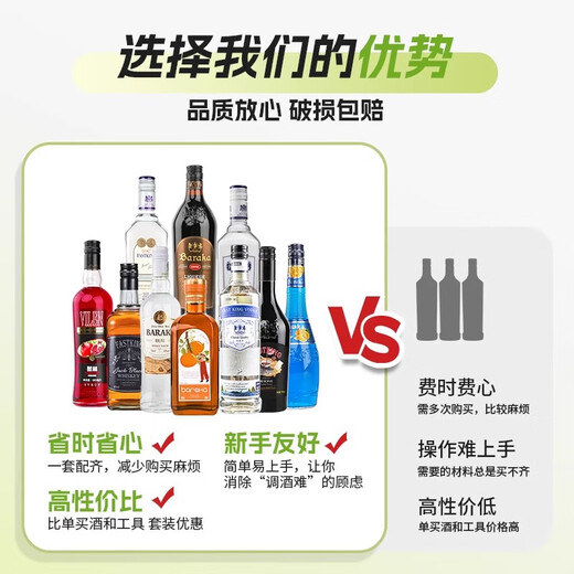 FAST.KING调酒基酒套装洋酒威士忌伏特加蓝橙力娇酒朗姆酒金酒鸡尾酒糖浆 【10款调酒基酒】+调酒工具