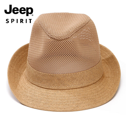 吉普（JEEP）中老年人帽子男夏天礼帽遮阳帽凉帽休闲户外网眼爸爸夏季透气 灰色 M(56-58cm)可调节