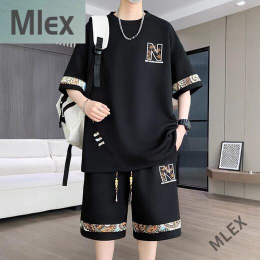 MLEX凌越男装店2025夏季新款休闲运动套装男士时尚百搭两件套 白色(YYW6195) XL 【120-140斤】