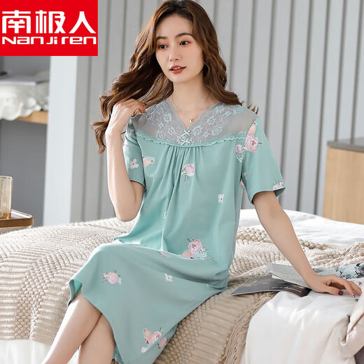 Antarctic pajamas women's summer nightgown modal cotton short-sleeved summer nightgown thin style middle-aged and young mothers' home clothes Y9906 M (80-100Jin [Jin equals 0.5 kg])