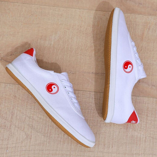 
White shoes, beef tendon sole, men and women canvas casual shoes, practice training shoes, breathable, non-slip, wear-resistant morning exercise shoes, sports shoes, Tai Chi [white], single layer 41 (255mm)