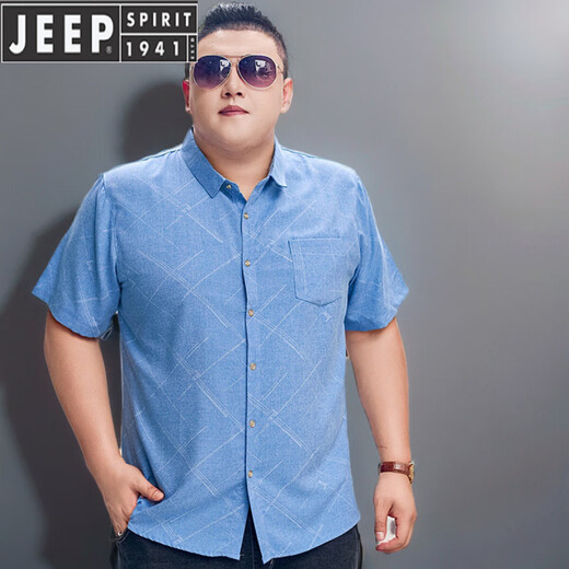 JEEP SPIRIT短袖大码衬衫加肥加大男士衬衣宽松薄款印花大码男装半袖肥佬上衣 5155天蓝 3XL (建议155-170斤) 卡码拍大