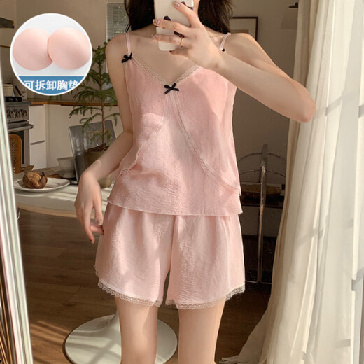 Xianxiyi summer new cloud cotton mat suspender pajamas sweet and can be worn outside home clothes JDX-967# [Apricot color] 170 M