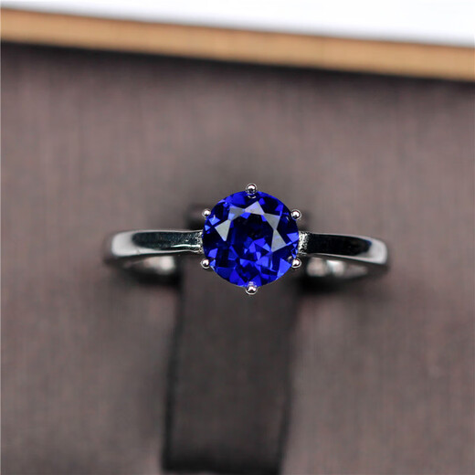 Yueyi simple temperament 1 carat tanzanite ring women's sapphire ring ring live gift 925 sterling silver six claws deep mm-live mouth