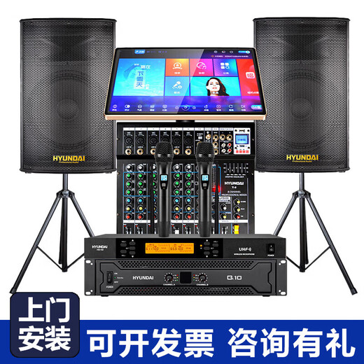 HYUNDAI现代双15英寸大功率户外音箱 舞台会议演出广场舞婚庆专业KTV音响麦克风ktvktv功放点歌机卡拉ok 【送机柜】单15寸专业音响套装+点歌机