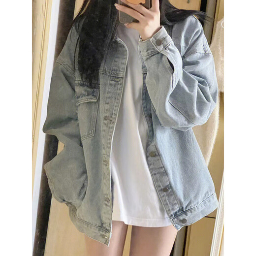 Opeodly2025春春春牛仔外套女百搭ins大码牛仔衣服潮流夹克女装上衣 9926#蓝色送袜子1双 S 【建议80--100斤】送袜子1