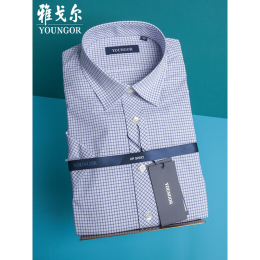 
Yageo shirt men's short-sleeved summer new style business casual middle-aged ironing plaid broken-code men's shirt purple plaid Y 12172KJY slim fit version [No mouth 37 /165 [100-110Jin [Jin equals 0.5 kg]]