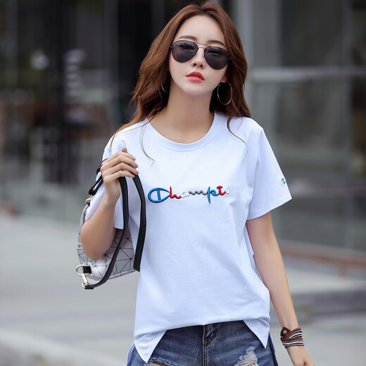 Pierre Cardin Pure Cotton Lose kurzärmeligte T-Shirt Frauen gesticktes T-Shirt großgröße halbärmelig modische Mutter 2025 Sommer neuer Stil 9922 Blue S 90-110Jin [Jin ist gleich 0,5 kg]
