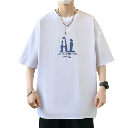 姿伟祺夏季潮牌短袖T恤青少帅气大童 7027白色(单件短袖) M 80-100斤左右