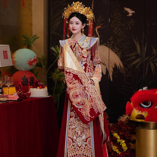 
Qinchi phoenix crown and robe full set of wedding dress Xiuhe clothes wedding dress 25 new style bride Chinese wedding wedding dress Heavy Industry gets married N-969 M All size