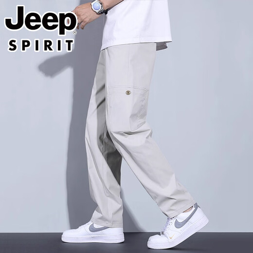 JEEPSPIRIT冰丝休闲裤男士2025夏季薄款阔腿男裤宽松直筒新款运动长裤子男款 6636卡其色 M