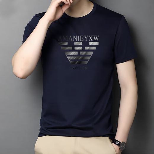 Armani Sommer Baumwolle kurzärmelige T-Shirt Herren große Größe Lose lässiger Männer mit halbärmeligem gedrucktem Basishemd Am723 kurzärmelig weißes Baumwollstil L empfohlen 120-145 Jin [Jin gleich 0,5 kg]