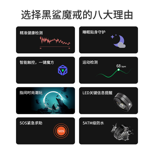 Black Shark Ring Ultra-thin Smart Ring Sleep Blood Oxygen Heart Rate Body Temperature Health Monitoring Ring Sports Deep Cloud Gray No. 12