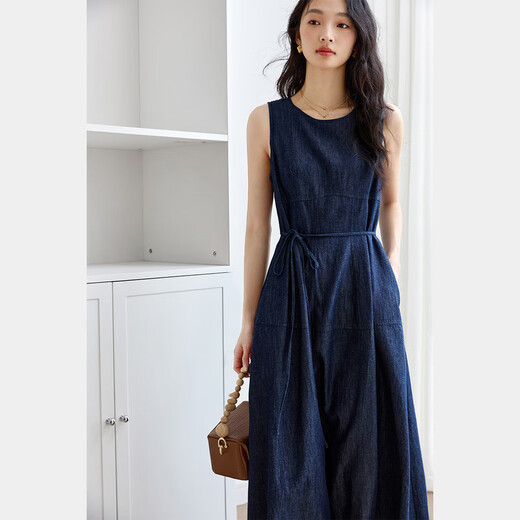 梵希蔓气质优雅牛仔连衣裙女2025年夏季新款宽松显瘦圆领无袖长裙 M9766 牛仔蓝 L