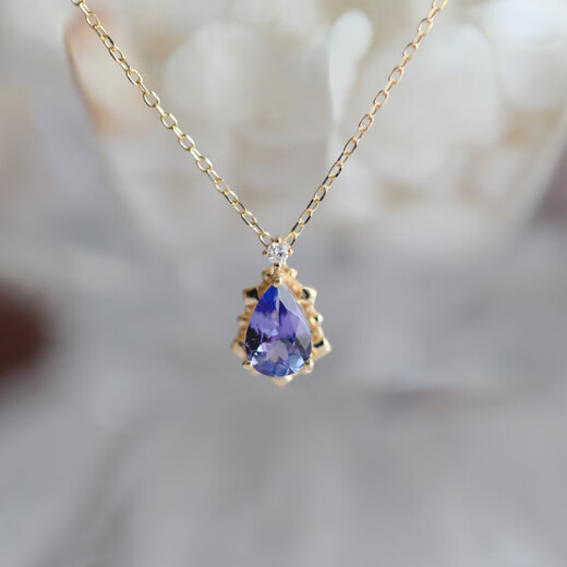 Shaoyu Natural Tanzanite Water Drop Necklace Earrings Tanzania 18k Gold Diamond Inlaid Clavicle Chain Gift Pendant Earrings