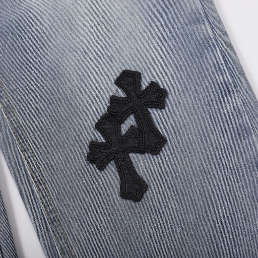 Heart Crome Heart CH FANTARIO CH Washable Old Cross Leather Jeans Men and Women Light Luxury Pants Luxury pantalones rectos tienda de hombres y mujeres 9905 azul claro 28