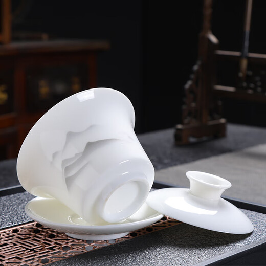 New mutton fat jade tea set set ink white porcelain gift teapot teacup home light luxury tea drinking ink tea bowl 10 heads with tea tray travel pack