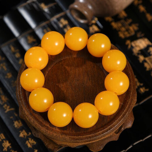 Fat Donglai's same style yellow beeswax bracelet second generation chicken fat amber Buddha beads single circle men's and women's bracelet fashion bracelet 10MM beeswax bracelet-19 pieces