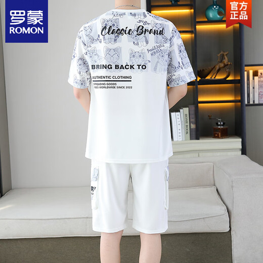 
ROMON 2025 summer new short-sleeved suit for men teenagers versatile shorts casual sports two-piece set gradient color men's clothing 6187 blue M