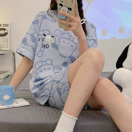 
Xushansi cute pajamas women's summer pullover shorts shorts casual home clothing thin large size suit summer style can be worn outside 679 green dinosaur M Recommended 80-90Jin [Jin equals 0.5 kg]