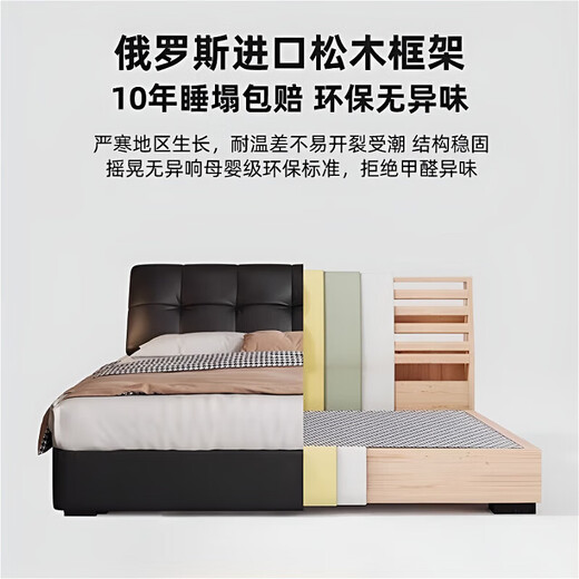 简臣（JIANCHEN）真皮床 现代简约双人床1.8米2米轻奢极简风泡芙储物主卧大床688# 床+2柜+5D乳胶床垫 1.8*2.0m框架款【15cm满铺静音床板】