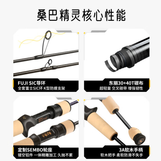 桑巴路亚新款桑巴精灵路亚竿杆马口竿ul超软弹射鱼竿溪流微物直柄枪柄裸杆 2.04m 一本半C682-ML枪柄【轻硬