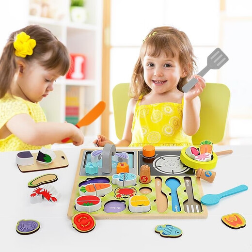 Children's house kitchen toy set board wooden simulated kitchen utensils boy and girl cooking set barbecue shop