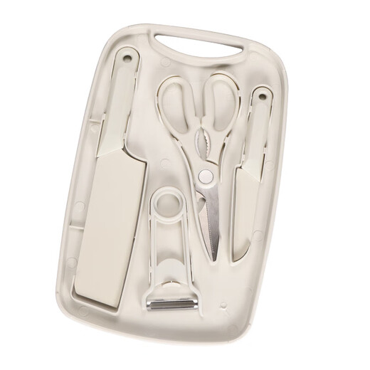 Chubo Babynahrung Messer Schneidebrett Set Küchenmesser Küche Obstmesser Haushalt Komplettset Aufbewahrung Schneidebrett Anzug Beige 5-teiliges Set