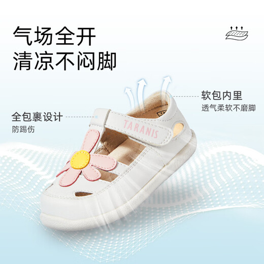 
Tylanis summer new toddler shoes toe children's sandals hollowed out baby girl soft sole Mary Jane shoes non-slip white/pink 21