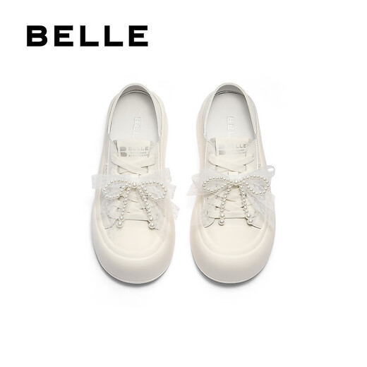 Belle (Belle) Zapatos de tablero de dos puertas para mujeres 2025 Autumn New Bow Bow Bow Sprey-Soled Highed Casual Shoes B2629cm5 Off-White 36 (230 mm)
