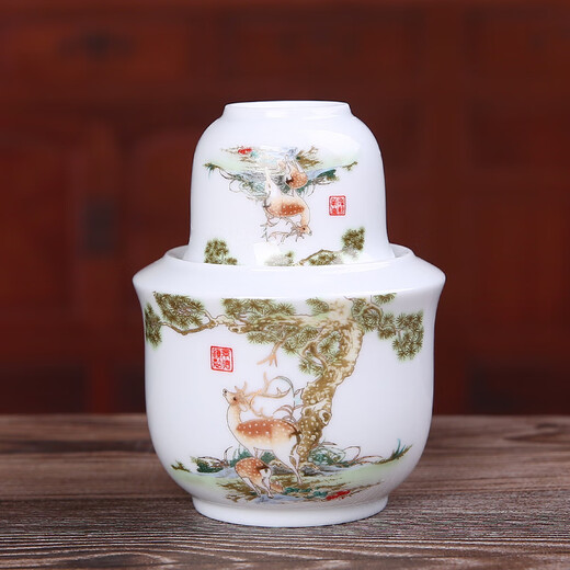 Enshousu wine set set hot wine jug household wine divider ceramic wine warmer Chinese spirits yellow wine white wine cup hot wine jug Fulu Shuangquan two liang