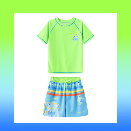 Cold element Coldelement children's swimsuit short-sleeved boys' new summer sunscreen UPF50+baby swimsuit fluorescent color sunshine orange+swimming trunks 6XS (110) 25-35Jin Jin equals 0.5 kg
