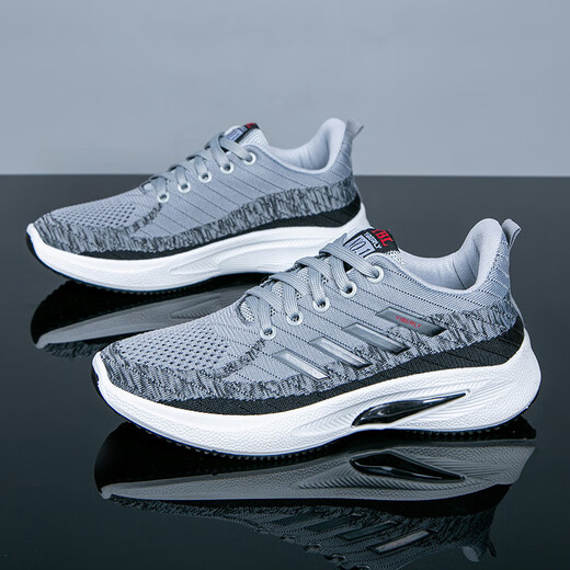 
YP Fat Donglai Shoes Men's Autumn Breathable Flying Mesh Mesh Shoes Men's Casual Sports Shoes Men's Soft Sole Tourist 9905-Gray [Upgrade] 39