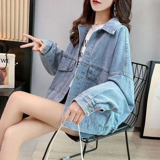 GTYUWVG denim jacket for women internet celebrity trendy short loose and versatile spring and autumn new denim jacket for women top 9926# picture blue S suggested 80--100Jin [Jin equals 0.5 kg]