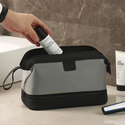 ToMill toiletry bag men's business trip portable storage bag travel toiletry storage bag waterproof dry and wet separation large capacity cosmetic bag British-standard style-grey
