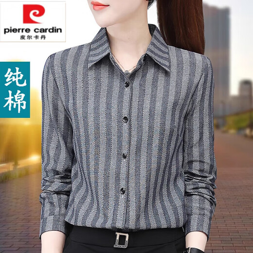 
Pierre cardin official high-end pure i cotton shirt for women 2024 spring and autumn new high-end striped long-sleeved versatile top temperament Guangdong Puning brand flagship ZXP1392 gray [pure cotton] 3XL Guangdong Puning [suggested 135-145Jin [Jin equals 0.5 kg]