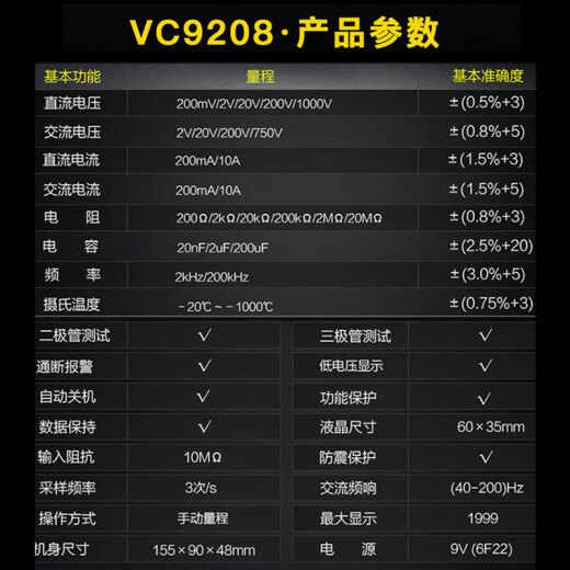 科至途便携万用表数字高精度VC890A多功能电工表数显万用表防烧 VC890A标配+充电套装